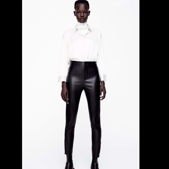 High waisted black faux leather leggings - Picture 2 of 8